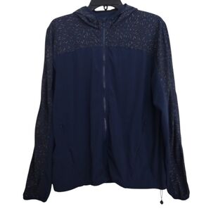 Outdoor Voices Navy Blue Hooded Confetti Print Zip-up Jacket Size Medium